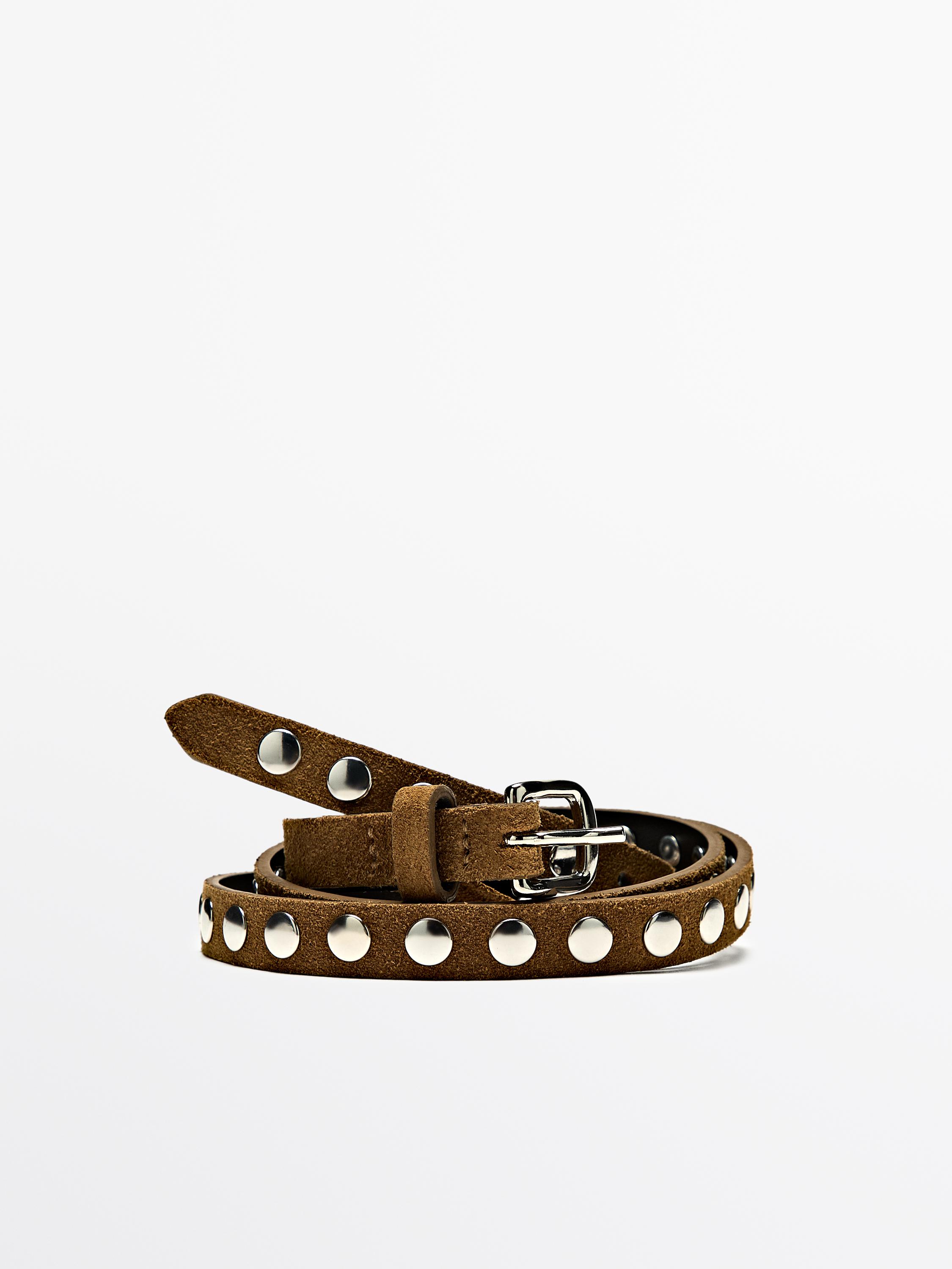 Ceinture fine en cuir clouté